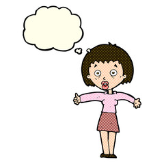 cartoon amazed woman with thought bubble