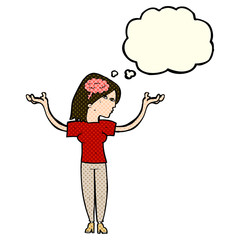 cartoon intelligent woman with thought bubble