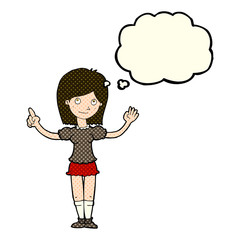 cartoon woman explaining idea with thought bubble