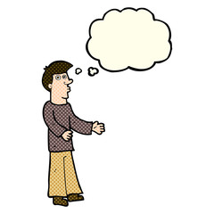 cartoon curious man with thought bubble