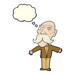 cartoon angry old man with thought bubble