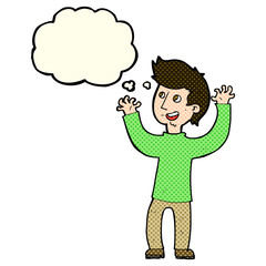 cartoon happy man with thought bubble