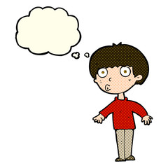cartoon surprised boy with thought bubble