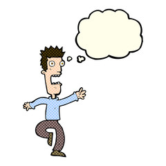 cartoon shrieking man with thought bubble