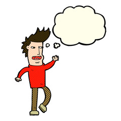 cartoon loudmouth man with thought bubble