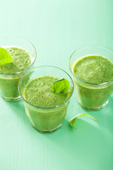 healthy green spinach smoothie in glass