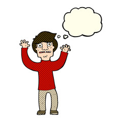 cartoon terrified man with thought bubble