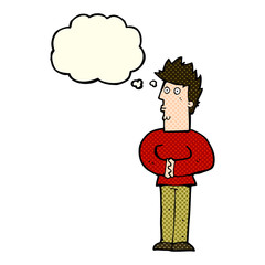 cartoon nervous man with thought bubble