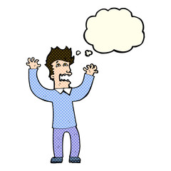 cartoon terrified man with thought bubble