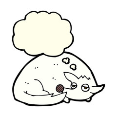 cartoon curled up dog with thought bubble