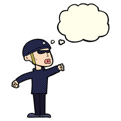 cartoon security guy with thought bubble