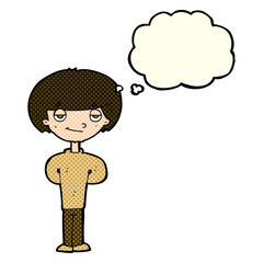 cartoon happy man with thought bubble