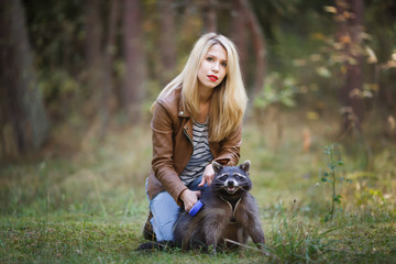 Attractive young woman with raccoon