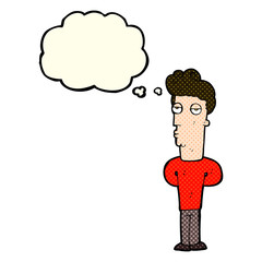 cartoon bored man with thought bubble