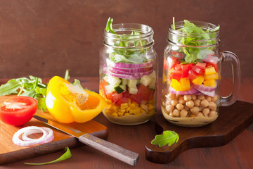 healthy vegetable chickpea salad in mason jar
