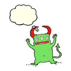 cartoon little devil with thought bubble