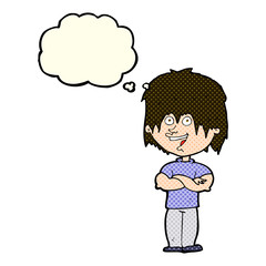 cartoon happy man with thought bubble