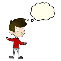 cartoon curious boy with thought bubble