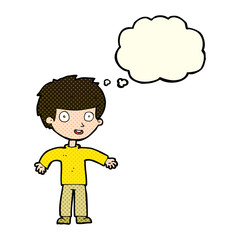cartoon happy man with thought bubble
