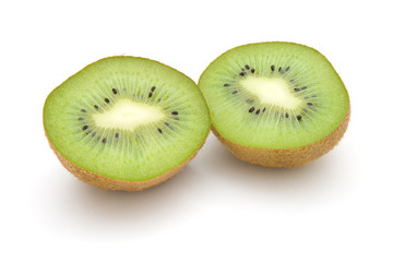 Kiwi halves on white background
