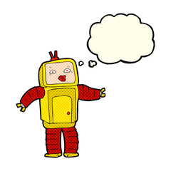 funny cartoon robot with thought bubble