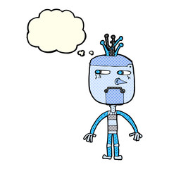 funny cartoon robot with thought bubble
