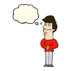cartoon nervous man with thought bubble