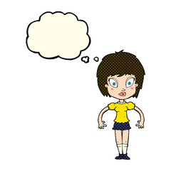 cartoon pretty girl with thought bubble