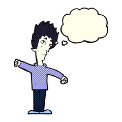 cartoon vampire man with thought bubble