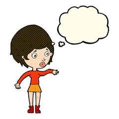 cartoon concerned woman reaching out with thought bubble