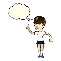 cartoon woman with idea with thought bubble