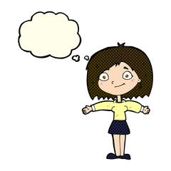 cartoon happy girl with thought bubble