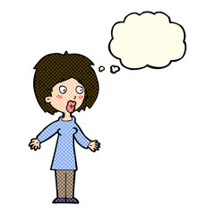 cartoon surprised woman with thought bubble