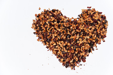 Dog rose heart over white background