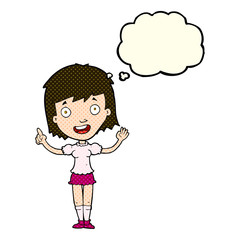 cartoon woman pointing with thought bubble
