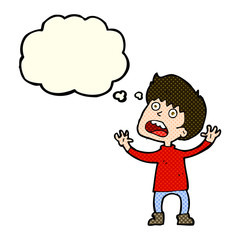 cartoon stressed boy with thought bubble