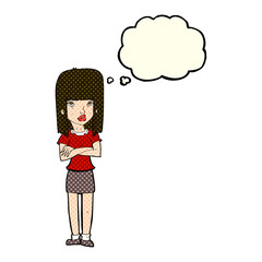 cartoon woman standing with thought bubble