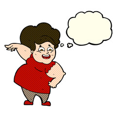cartoon oveweight woman with thought bubble