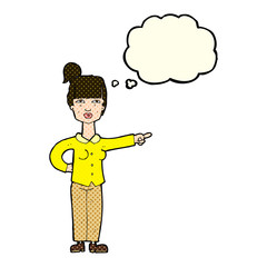 cartoon woman pointing with thought bubble