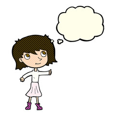 cartoon happy girl with thought bubble