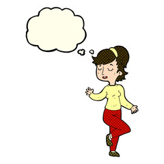 cartoon dancing woman with thought bubble