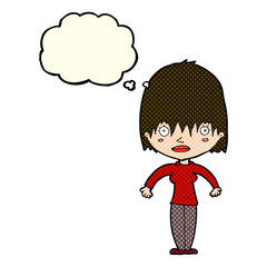 cartoon woman staring with thought bubble