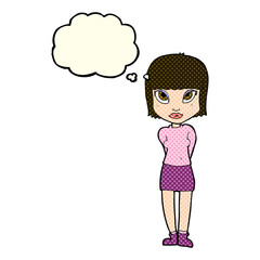 cartoon woman standing with thought bubble