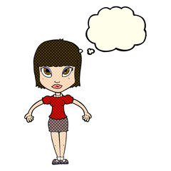 cartoon pretty woman with thought bubble