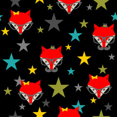 Seamless pattern with hipster foxes.