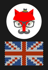 Hipster fox with the flag of Grait Britain.