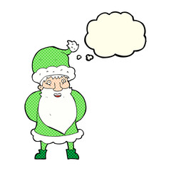 cartoon santa claus with thought bubble