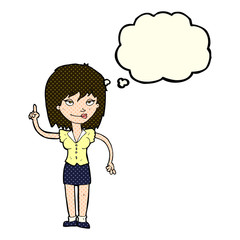 cartoon woman with idea with thought bubble
