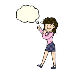 cartoon happy businesswoman with thought bubble
