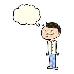 cartoon smiling man with thought bubble